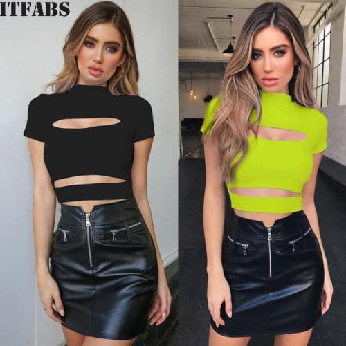 2019 Newest Hot Summer Crop Top Women Solid Color Hollow Out Ladies Tops Womens Clothing Tops Women T-shirt Casual Ladies Shirt