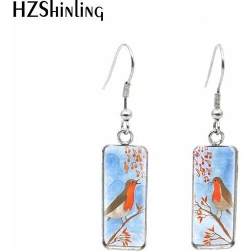 2019 New Robin Singing Competition Fish Hook Earring Red Robin Rectangular Earrings Glass Bird Art Jewelry