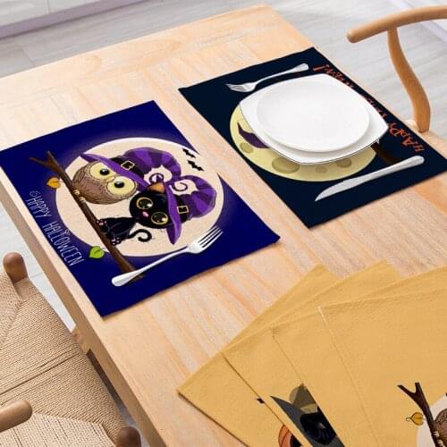 Halloween purple series cotton and linen placemats 2021 new rectangular western food mats home kitchen table mats wholesale