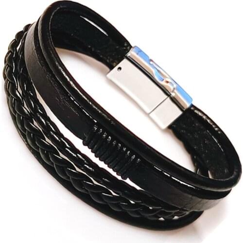 New 2021 High Quality Lucky Vintage Mens Leather Bracelet Black/Brown Charm Multilayer Braided Women Pulseira Masculina