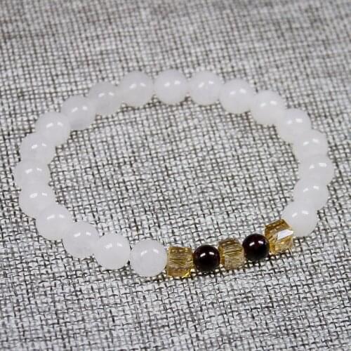 New Beaded Style White Chalcedony With Garnet Stone Beads Yoga Bracelet Crystal Jewelry For Women and Men Gift