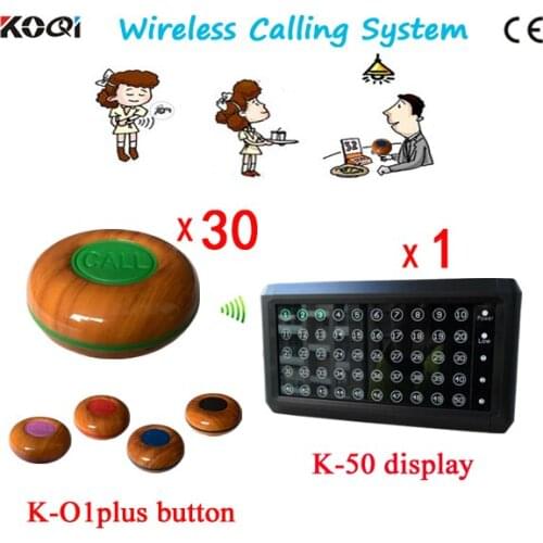 Service Equipment Restaurant Wireless Waiter Call Bell System KOQI 1pc K-50 Screen+30pcs K-O1plus-green Transmitter Alarm