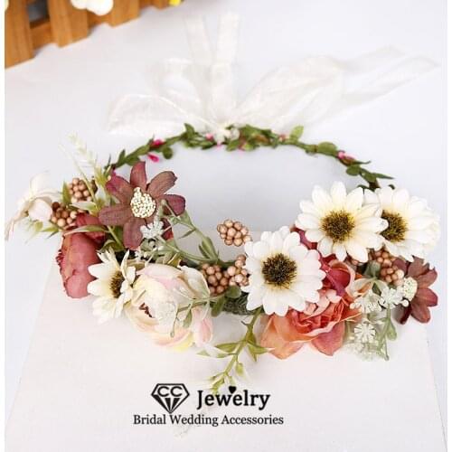 CC Wedding Flower Hairbands Women Crown Engagement Jewelry Daisy Artificial Flowers Festival Headdress Floral Headpiece 58282