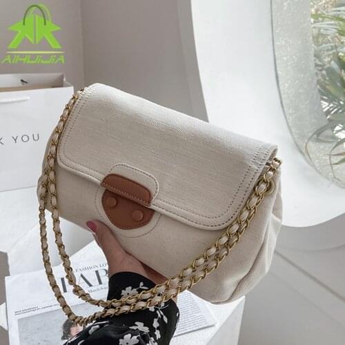 Solid Color Casual Women Crossbody Bags Womens Summer Fashion Canvas Shoulder Bag High Quality Designer Chain Messenger Bags