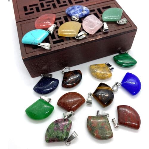 Natural Stone Pendant Mixed Color Fan Opal Turquoise Pendant Necklace DIY Jewelry Accessories Best Birthday Gift 5pcs/bag