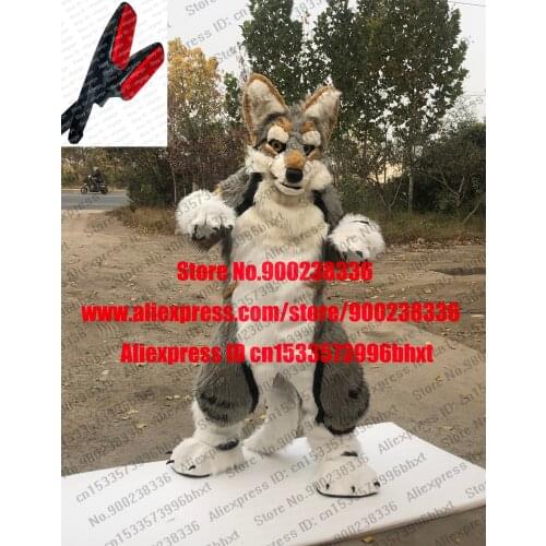 3-D Eyes Fursuit Fullsuit Teen Green Hair Costumes Grey North American Wild Gray Wolf Dog Fox Furry Suit Custom For Child Adult