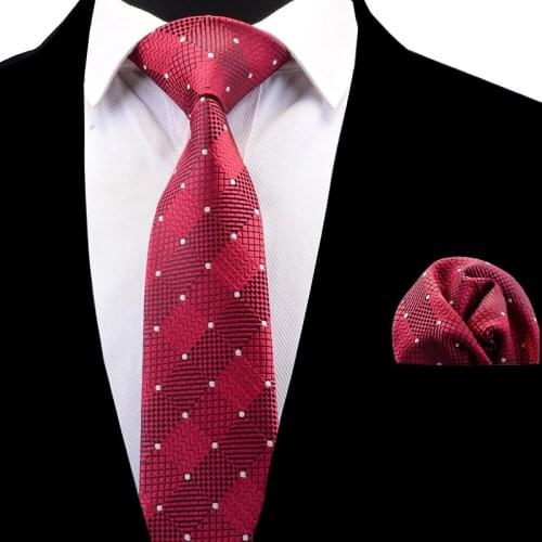 Ricnais 8cm Silk Striped Hanky and Tie Set Red Bule Plaid Floral Jacquard Pocket Square Necktie For Men Business Party Neck Ties