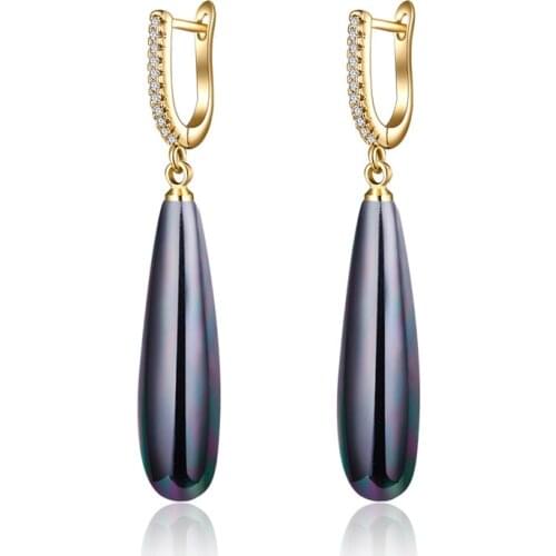 Luxury Water Drop Black Pearl Earrings AAA Cubic Zirconia Gold Silver Color Long Earrings with Pearl CZ Women Jewelry Girls Gift