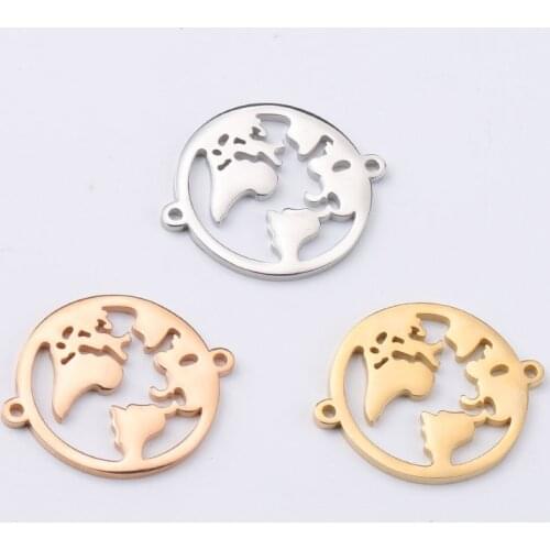 10pcs Gold/Rose Gold Stainless Steel World Map Connectors For Bracelet Necklace 22*27mm Charm Jewelry Making Supplies