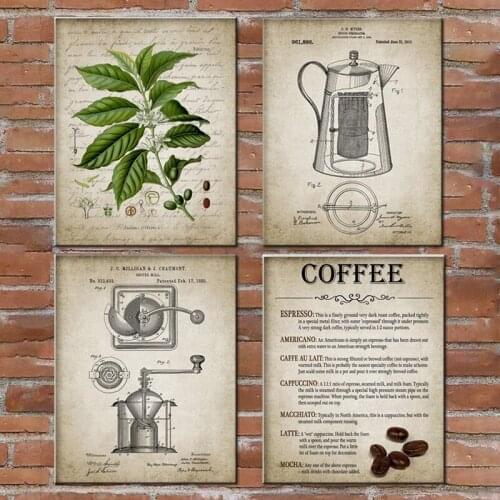 Coffee Making Vintage Poster Print Coffee Percolator and Coffee Bean Wall Art Canvas Painting Types Of Coffee Picture Home Decor