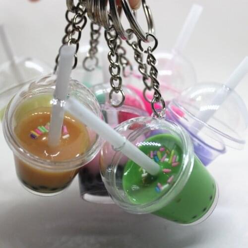 Funny Simulation Milk Tea Cup Resin Keychain Fashion Creative Summer Drink Key Ring Pendant for Student Gifts Fit Bookbag /Key