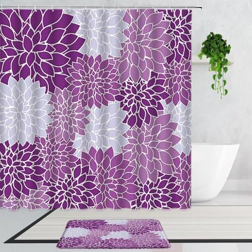 Purple Bohemian Geometric Flowers Bathroom Shower Curtains Ethnic Style Simple Art Home Decor Curtain Non-Slip Bath Mats Carpet