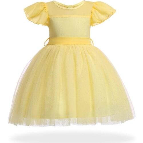 Yellow Newborn Dress For Baby Girl Party And Wedding Dresses Girl First Birthday Dress Lace Princess Baptism Dress 1-6 Year