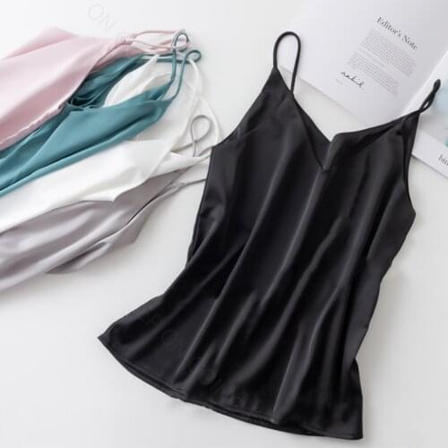 V-neck Satin Beauty Back Camisole Womens Outer Wear Off-shoulder Bottoming Shirt Looks Thin and All-match New Product