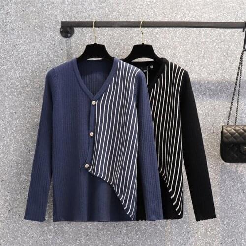 Striped Plus Large Size Oversize Korean Style Fashion Cardigan For WomenS Ladies Sweater Autumn Winter 2021 Clothes Women Tops