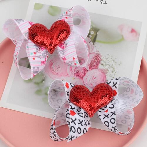 1 Pc 3 " Cute Baby Hair Bows Clips Sweet Heart Pink Hairpins for Baby Girls Ribbon Sequins Valentines Day Hair Accessories