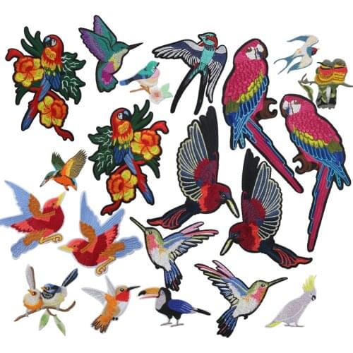 2PCS Bird Iron on Patches for Clothing Animal Magpie Swallow Embroidery Applique DIY Cloth Sticker Stripe Fabric Badge Apparel