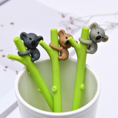 3 pcs/lot Kawaii Cartoon Koala Ballpoint Pen Cute Animal Gel Ink Pen 0.5mm Black Pens Student Supplies Stationery
