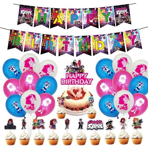34pcs Friday Night Funkin Birthday Party Supplies Set Birthday Party Decorations Banner Balloons Cake Topper Kids Birthday Gift