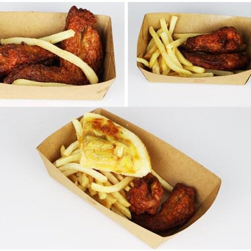 50pcs Kraft Paper Oil-Proof Disposable Boat Shaped Box Tray Packed Lunch Box For Fried Chicken And Potato Popcorn Barbecue