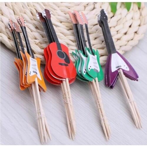 24 Pcs Guitar Rock Music Theme Cake Cupcake Toppers Happy Birthday Music Themed Party Baby Shower Decorations Cake Tools