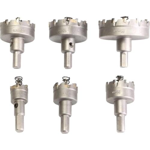 6Pcs/Set 22-65mm Core Drill Bits Carbide Metal Cutter Stainless Steel Core Hole Saw Metalworking Tool Stainless Steel Alloy