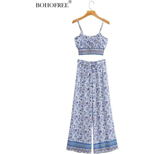 Bohemian Vintage Printed Sling Bohemian Lace-up Printed Elastic Waist Pants