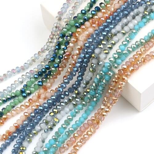 190pcs 6mm AB Rondelle Crystal Briolette Plated Faceted Glass Round Beads For DIY Jewelry Making Findings Accessories Wholesale