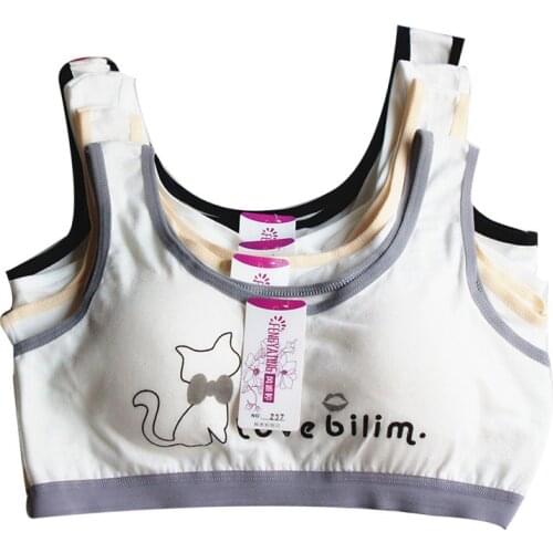 Girl Bra Teen Underwear Vest Teenage Training Bras Small Vest Puberty Clothing Cute Cartoon Teen Girls Underwear for 8-15Years
