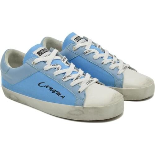 CANGMA Designer Luxury BrandCanvas Sneakers Women Casual Shoes Retro Trainers Blue Vulcanized Lace Up Ladies Denim Shoe