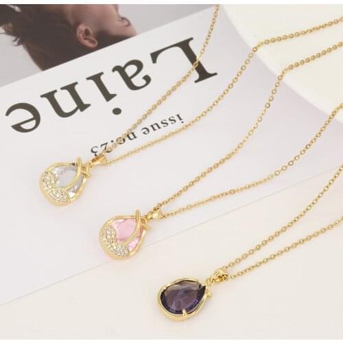 Trendy Tulips Drop Water Zircon Pendant Necklaces Stainless Steel Chain For Women Girls Plant Copper Charms Choker Jewelry Gifts