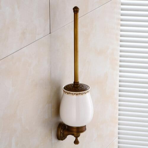 Bathroom Toilet Brush Holder, Antique Brass Color, Solid Brass Material, Wall Mounted, Traditional European Type for Hotel