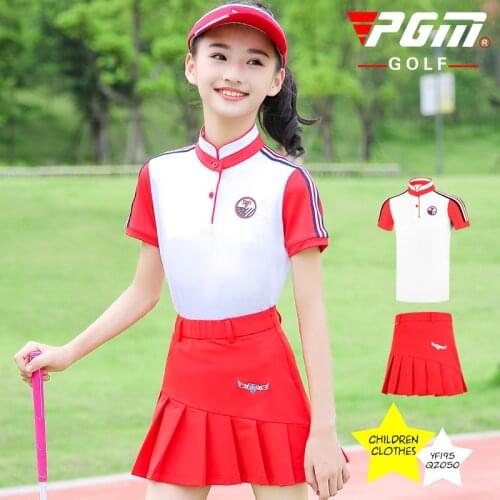 Childrens Clothes Suit Summer Girls' Clothing Sportswear Casual Short Sleeve T-Shirt Pleated Skirt Golf Tennis Baseball PGM