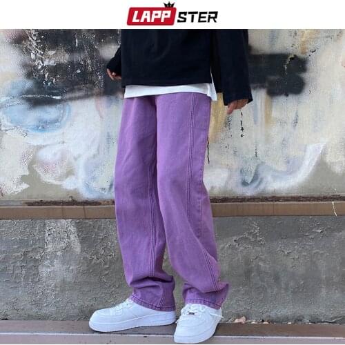 LAPPSTER Men Purple Vintage Baggy Jeans 2021 Mens Low Rise Denim Y2k Trousers Male Wide Leg Straight Streetwear Jeans Plus Size