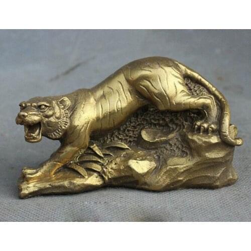 Copper Statue Chinese Pure Brass Copper Roar Wild Year Zodiac Tiger FengShui Statue Figurine