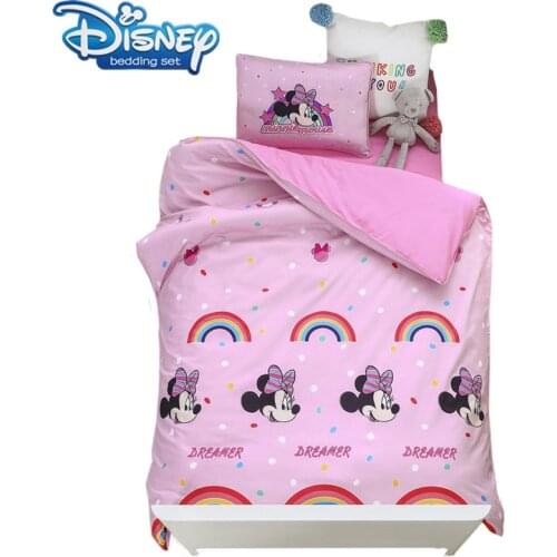 Disney cartoon Pink Mickey Minnie mouse 3Pcs Bedding Set For Boy Girl Cotton Kids Bed Cot Kit Crib Bedding For Newborns 120x150