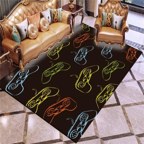 Gamepad Print Area Rug For Living Room Kids Large Rug Bedroom Carpet Black Floor Carpet 150x200cm for Kids Plat Mat