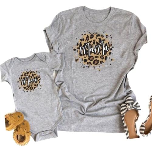 Leopard Mother Daughter T-shirts Summer Family Matching Outfits Mom Baby Mommy and Me Tee-shirt Clothes Woman Girls Cotton Tops
