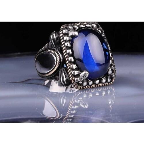 Tevuli 925 Sterling Silver Dark Blue Zircon Cubic Zirconia Square Men 'S Ring