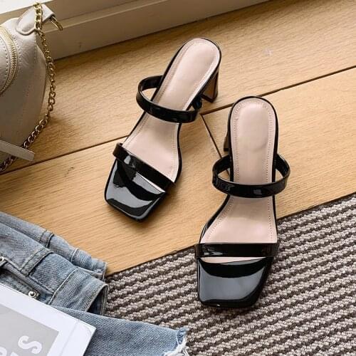 Women Luxury Slippers Fashion Genuine Leather Brand Mules Open Toe Slip on High Heel Dress Shoes Women Outdoor Slides