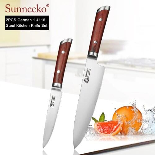KEEMAKE 2PCS Kitchen Knives Set 8" Chef 5" Utility knife German 1.4116 Steel Color Wood Handle Sharp Meat Fruit Cut Chef Knives