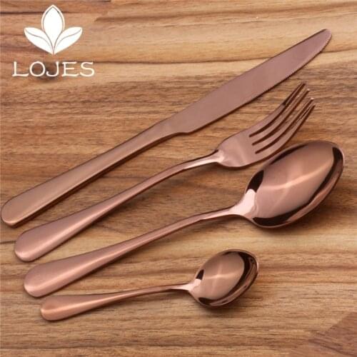 Copper Plated Dinnerware Set Stainless Steel Cutlery Set 4 Pieces Knife Fork Set Tableware Gold Silver Cutleries Western Food