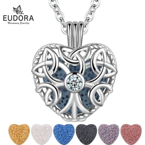 Eudora 18mm Lava Necklace Pendant Heart Volcanic Stone Tree Cage Necklace Women Perfume Lava Ball Lucky Choker Jewelry Gift C01