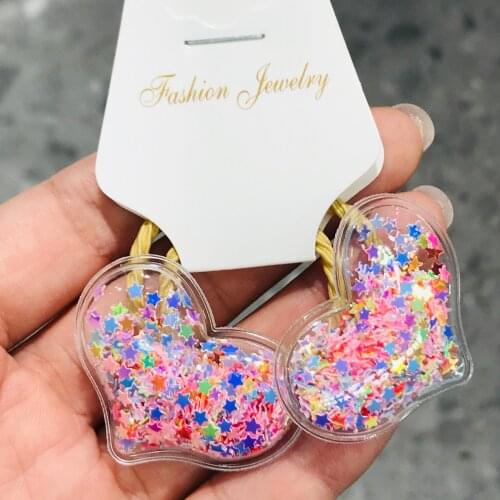 2Pcs/set Girls Glitter Cute Stars Heart-shaped 3 cm Elastic Hair Bands Ponytail Holder Scrunchies Kid Fashion Hair Accessories