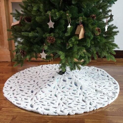 Christmas Decoration White Plush Christmas Tree Skirt Bronzing Feather Tree Apron Christmas Tree Base Skirt Decoration Ornaments