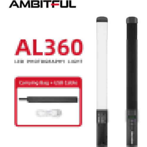 AMBITFUL AL360R Handheld 15W 3000K-6000K RGB Colorful Ice Stick LED Video Light Adjusting Controlled Built-in 3100mAh Battery
