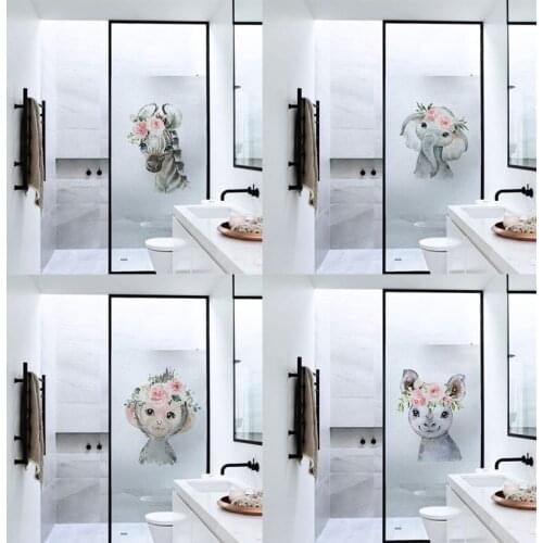 Flower Deer Lion Tiger Print Decorative Window Films Privacy Stickers Stained Window Frosting Films Frosted Glass Film 80x120cm