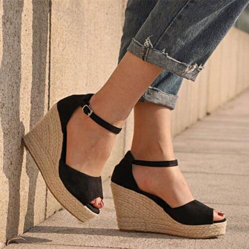 Sandals woman plus size bohemian style 2021 casual wedge sandals fashion fish mouth sandals hemp rope platform high heels shoes