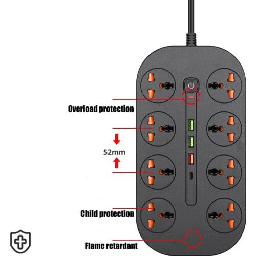 EU Desktop Socket Large Power 4000W Strip Outlets Plug Socket 4 USB Charge Port for Smartphones Tablets 1.5M Extension cord