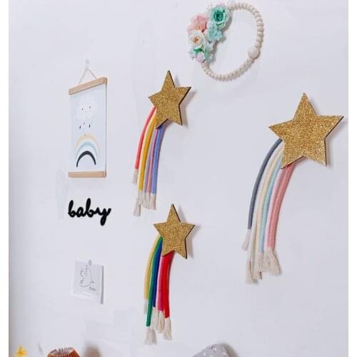 Nordic Lucky Star Hand-woven Macrame Rainbow Tapestry Wall Hanging Pendant Decor Q6PD